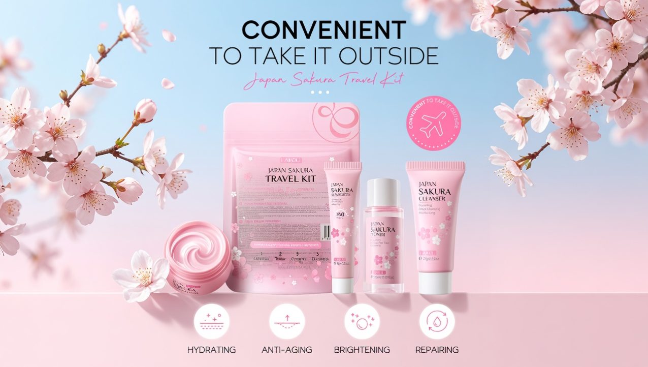 LAIKOU Sakura Skin Care Set – Facial Cleanser, Toner, Serum & Face Cream for Moisturizing and Brightening Skin