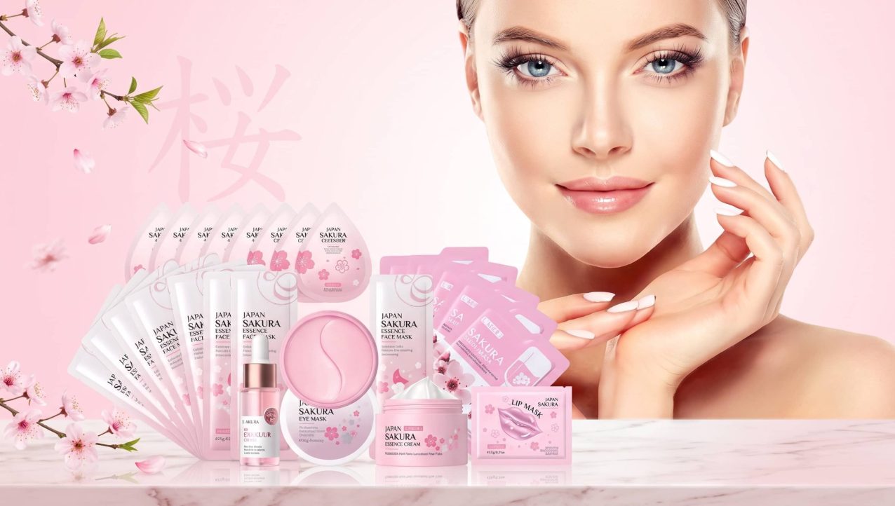 24pcs Sakura Skin Care Set – Eye & Lip Masks, Serum, Cleanser, Toner & Essence