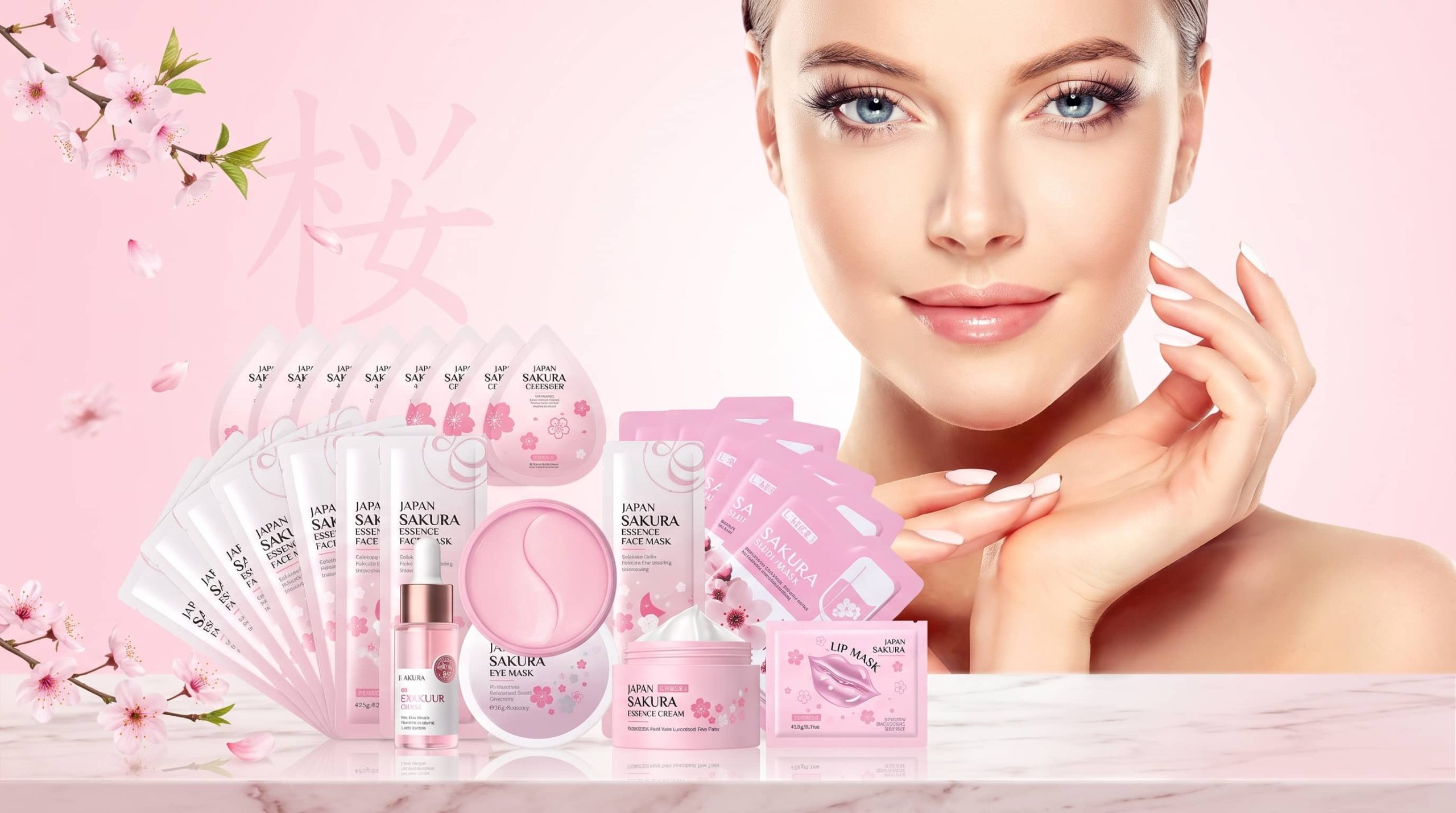 You are currently viewing 24pcs Sakura Skin Care Set – Eye & Lip Masks, Serum, Cleanser, Toner & Essence